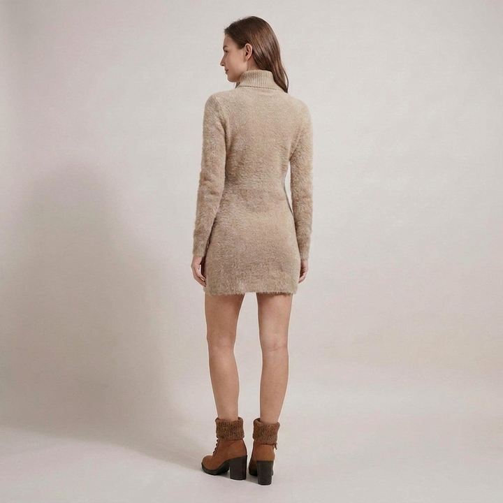 Karla | Damen Rollkragenkleid mit langen Ärmeln Strickkleid