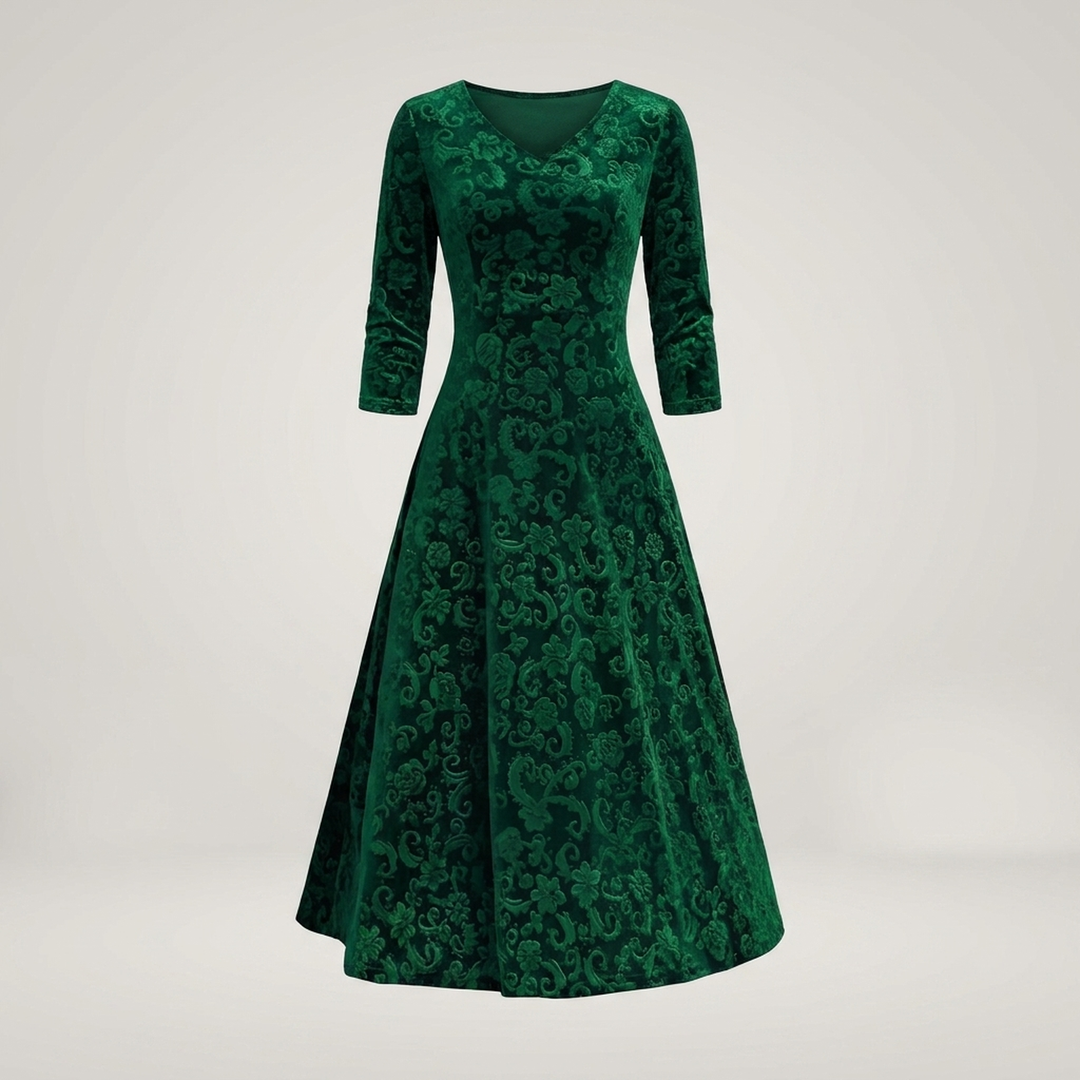 Barbara | Damen Kleid mit V-Ausschnitt und Blumenmuster Midikleid
