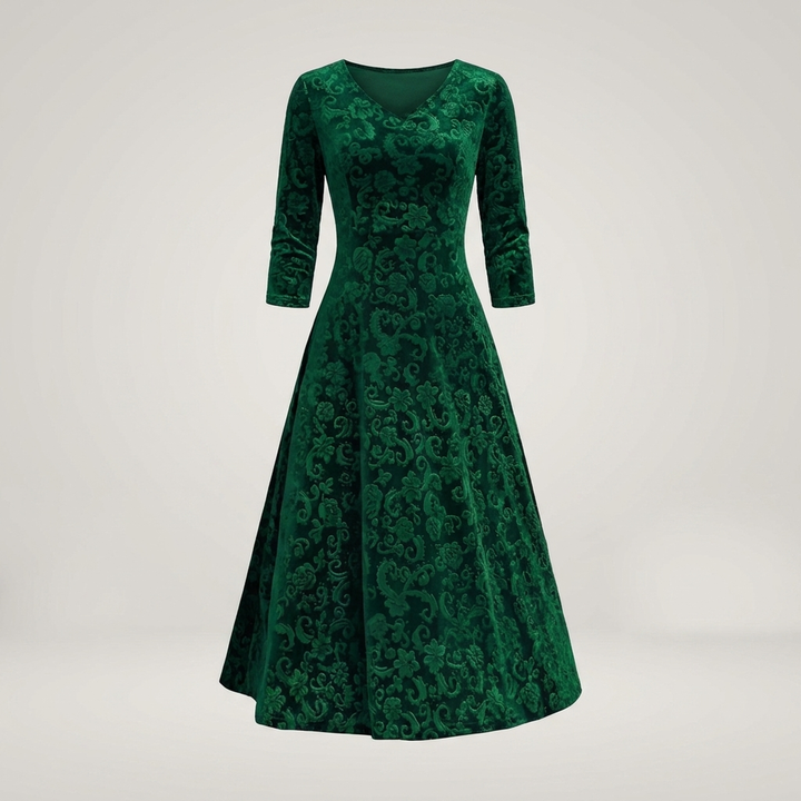 Barbara | Damen Kleid mit V-Ausschnitt und Blumenmuster Midikleid