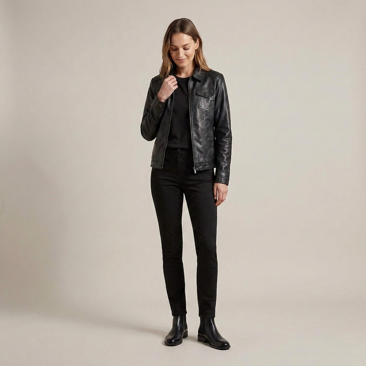 Sigrun | Damen mit Reißverschluss und Brusttasche Lederjacke