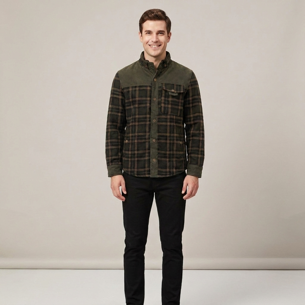 Fiete | Herren Karomuster Knopf Hemdjacke