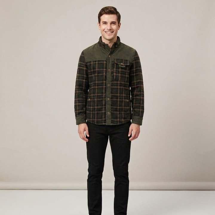 Fiete | Herren Karomuster Knopf Hemdjacke