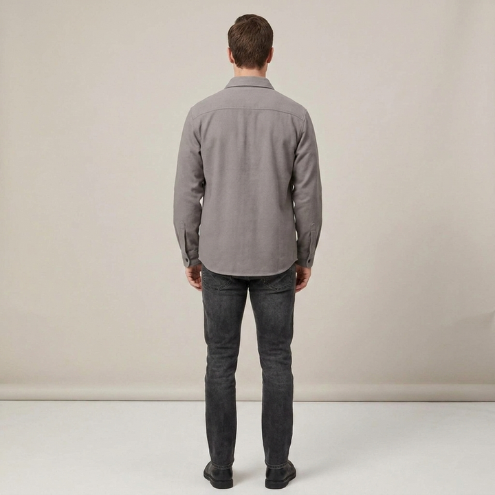 Hauke | Herren Graue Brusttaschen Knopfleisten Hemdjacke