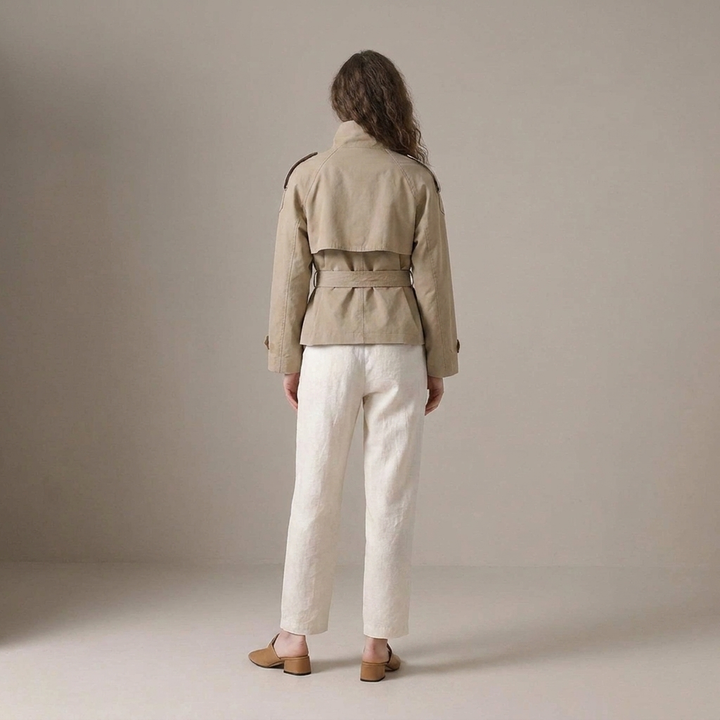 Arndis | Damen mit Bindegürtel und Knopfleiste Kurzjacke