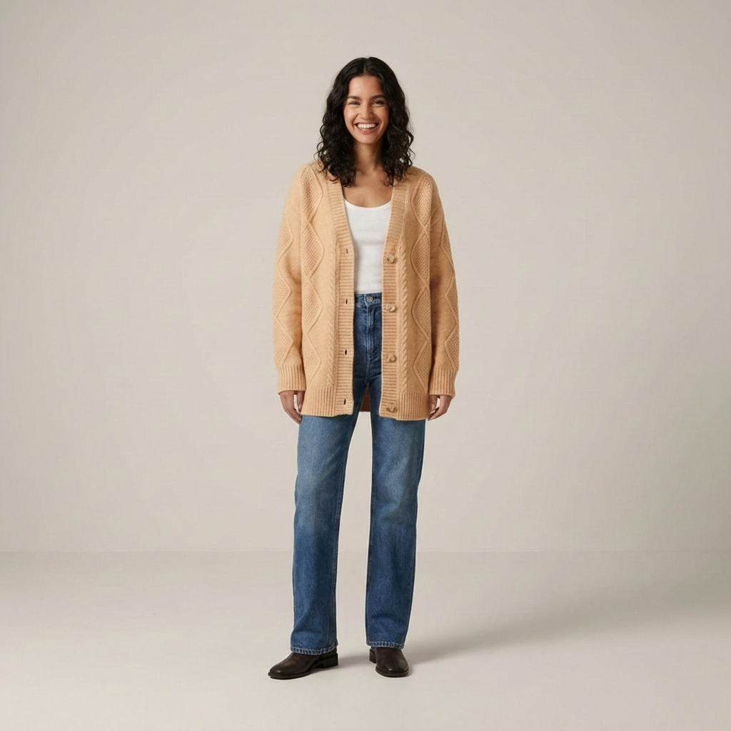 Dagmar | Damen Zopfstrickjacke mit Knopfleiste