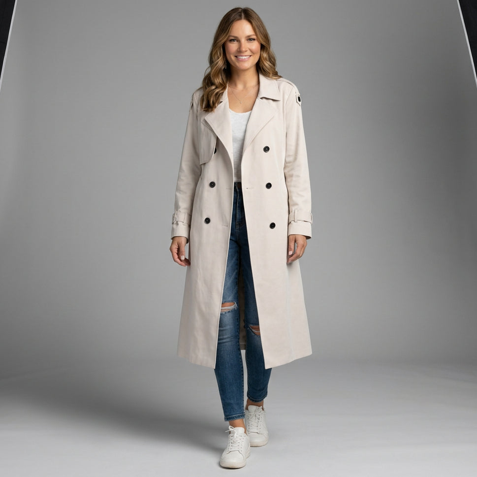 Dankhild | Damen mit Reverskragen und Doppelknopfleiste Trenchcoat