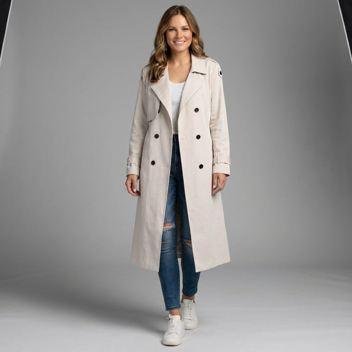 Dankhild | Damen mit Reverskragen und Doppelknopfleiste Trenchcoat