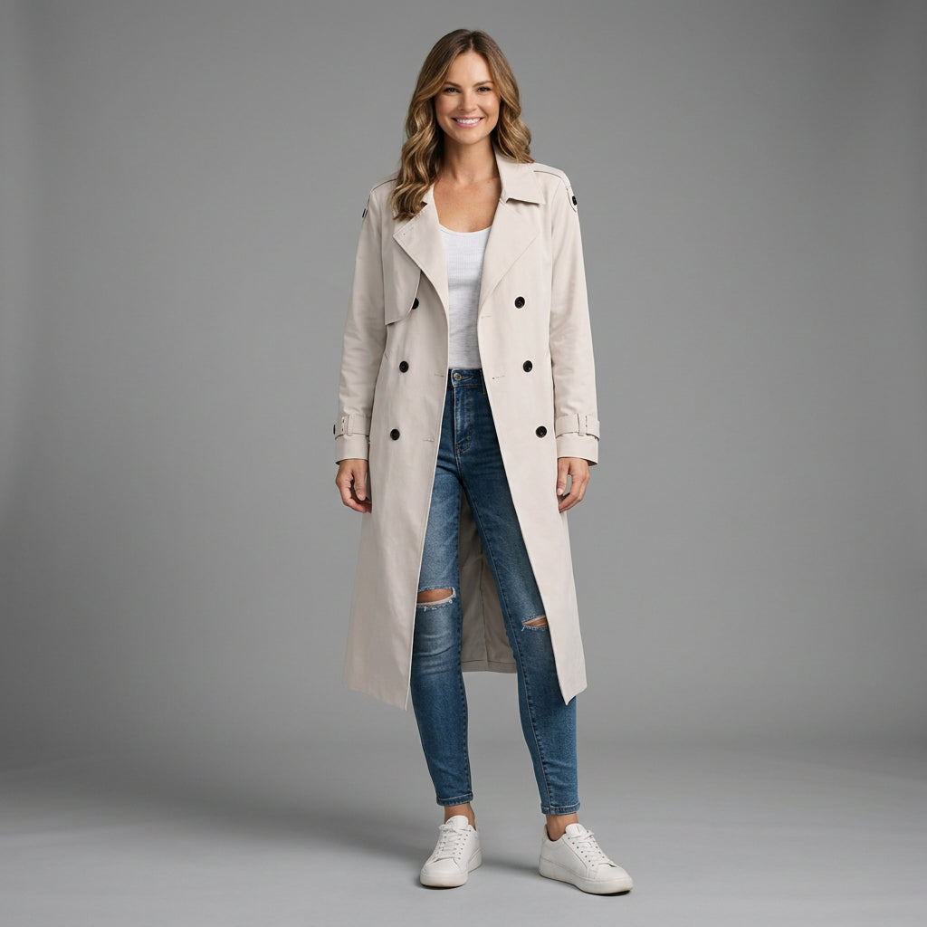 Dankhild | Damen mit Reverskragen und Doppelknopfleiste Trenchcoat