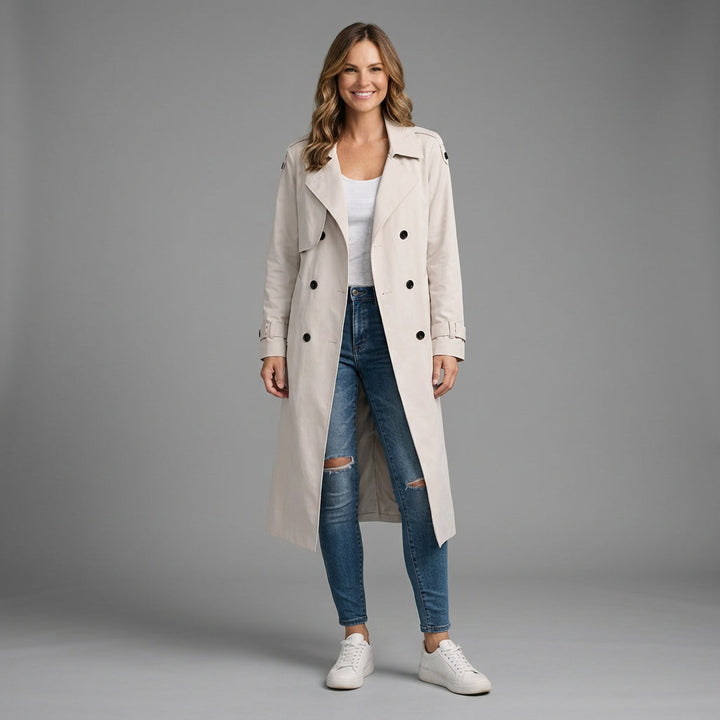 Dankhild | Damen mit Reverskragen und Doppelknopfleiste Trenchcoat