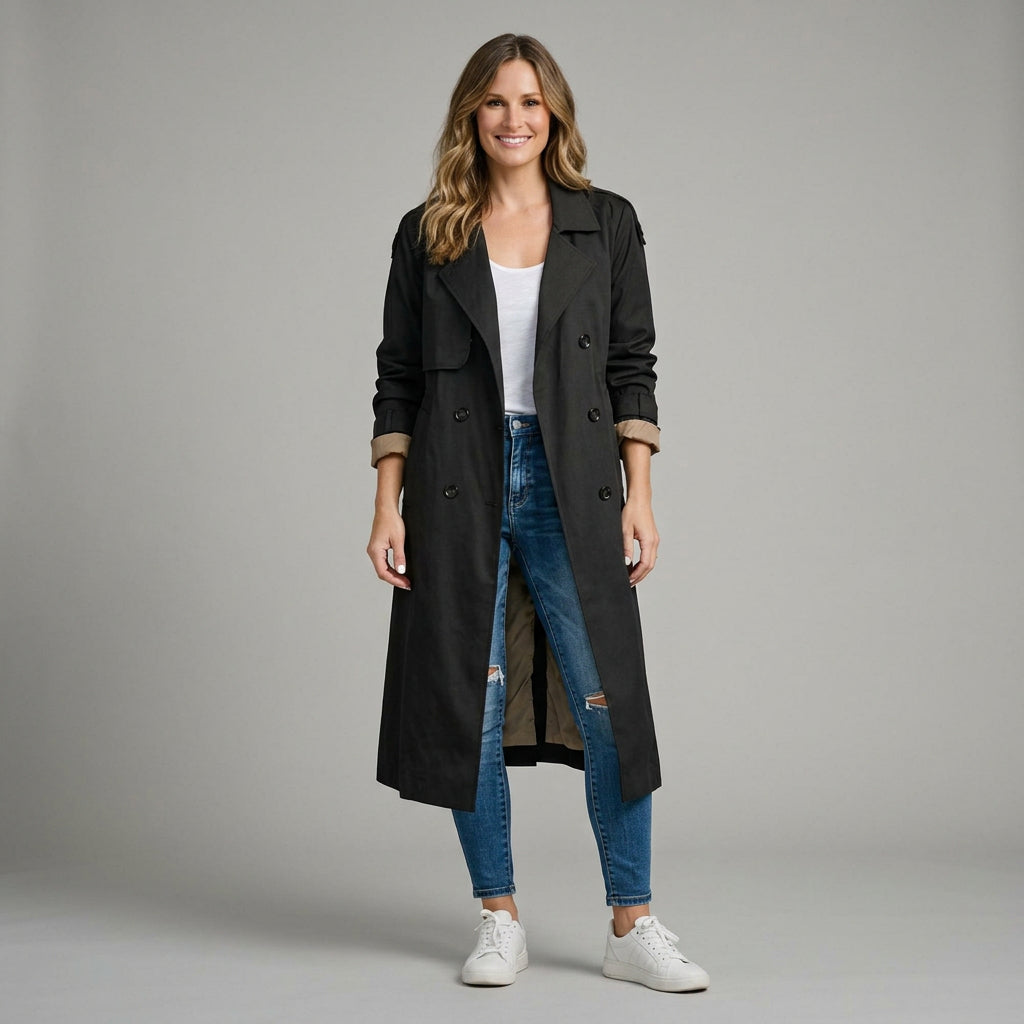 Dankhild | Damen mit Reverskragen und Doppelknopfleiste Trenchcoat