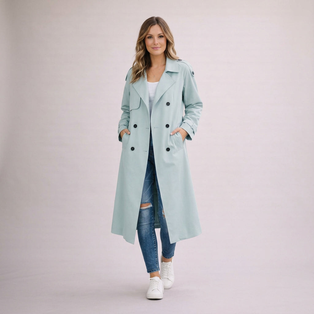 Dankhild | Damen mit Reverskragen und Doppelknopfleiste Trenchcoat