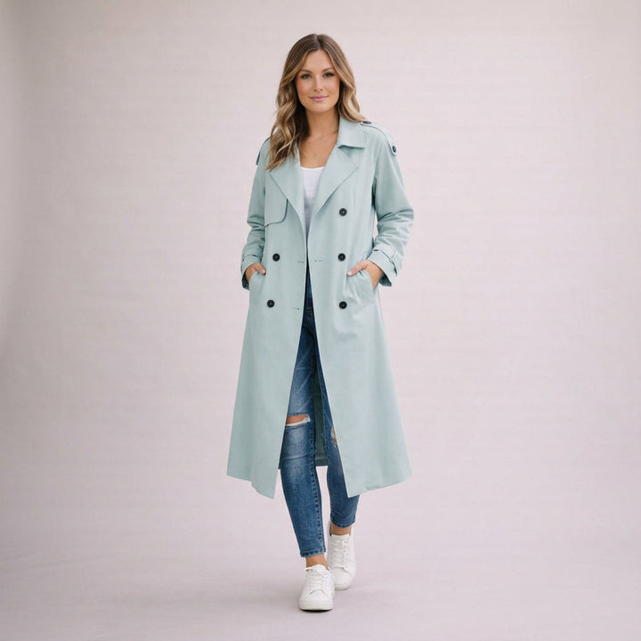 Dankhild | Damen mit Reverskragen und Doppelknopfleiste Trenchcoat