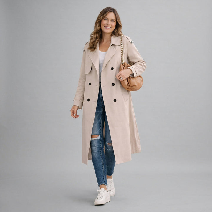 Dankhild | Damen mit Reverskragen und Doppelknopfleiste Trenchcoat