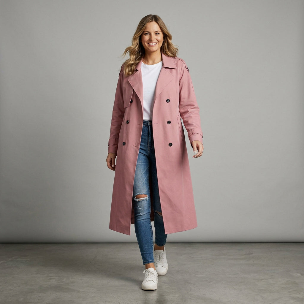 Dankhild | Damen mit Reverskragen und Doppelknopfleiste Trenchcoat