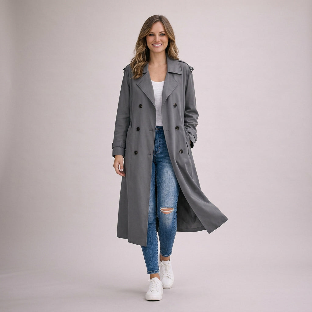 Dankhild | Damen mit Reverskragen und Doppelknopfleiste Trenchcoat