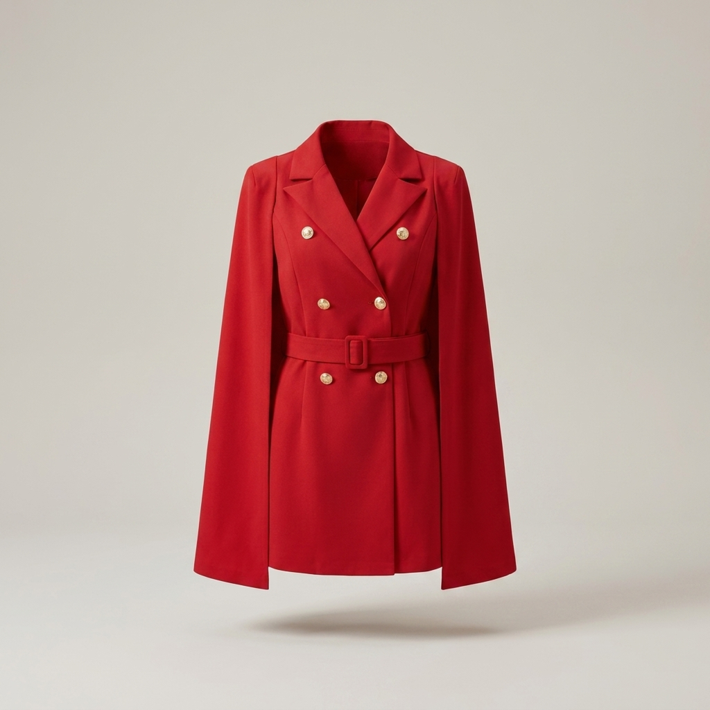 Adelgundis | Damen Cape-Kleid mit Gürtel und Doppelknopfleiste