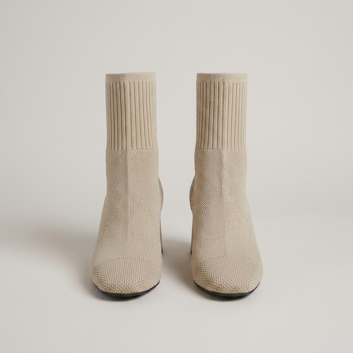 Maria | Damen Strickstiefeletten mit Blockabsatz