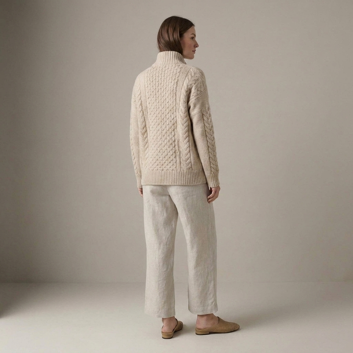 Berit | Damen Zopfmuster Reißverschluss Strickjacke