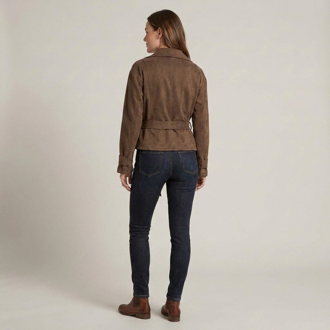 Ansgard | Damen mit Bindegürtel und Reverskragen Wildlederjacke