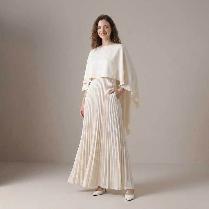 Britta | Damen Cape Plissee Maxikleid