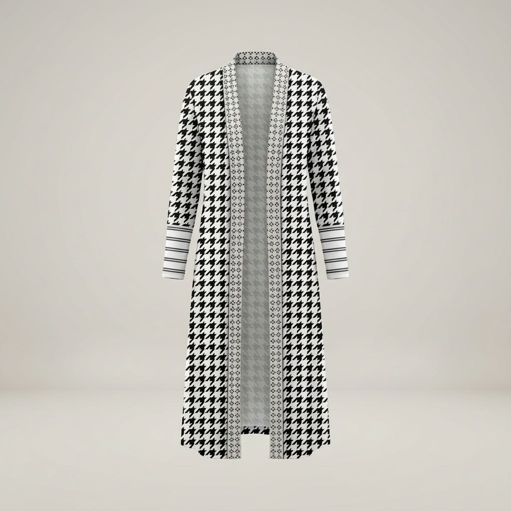 Edda | Damen Hahnentrittmuster Long Strickjacke