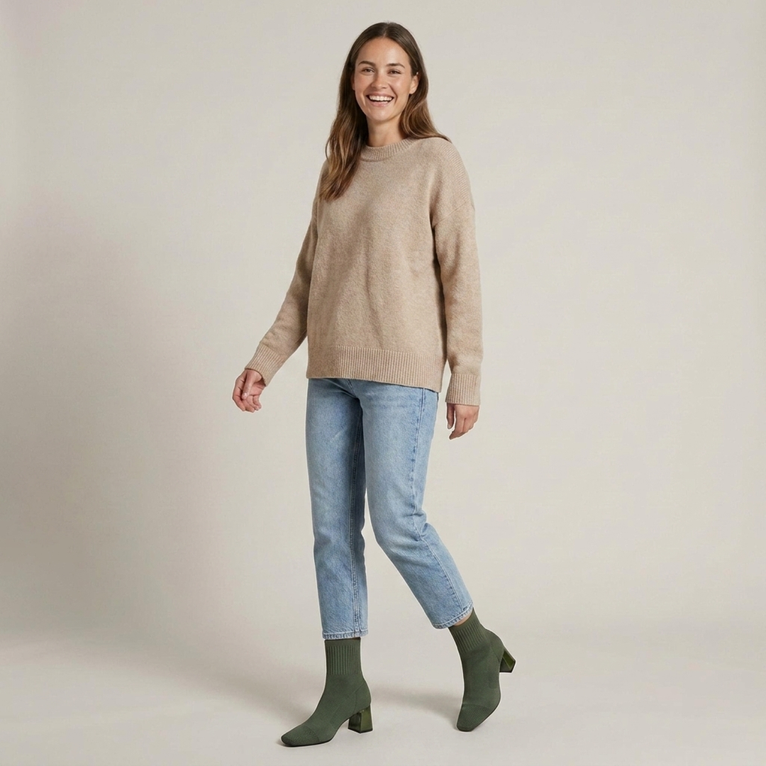 Maria | Damen Strickstiefeletten mit Blockabsatz