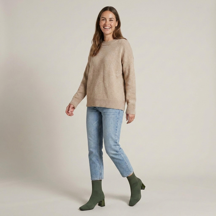 Maria | Damen Strickstiefeletten mit Blockabsatz