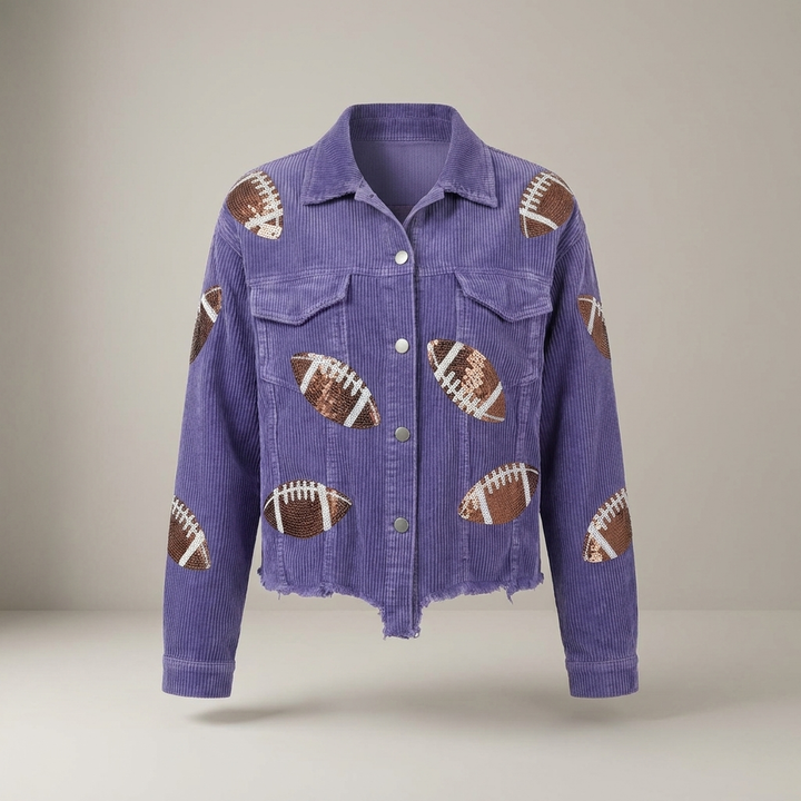 Odrun | Damen Football-Motiv Kurzjacke mit Knopfleiste Jacke
