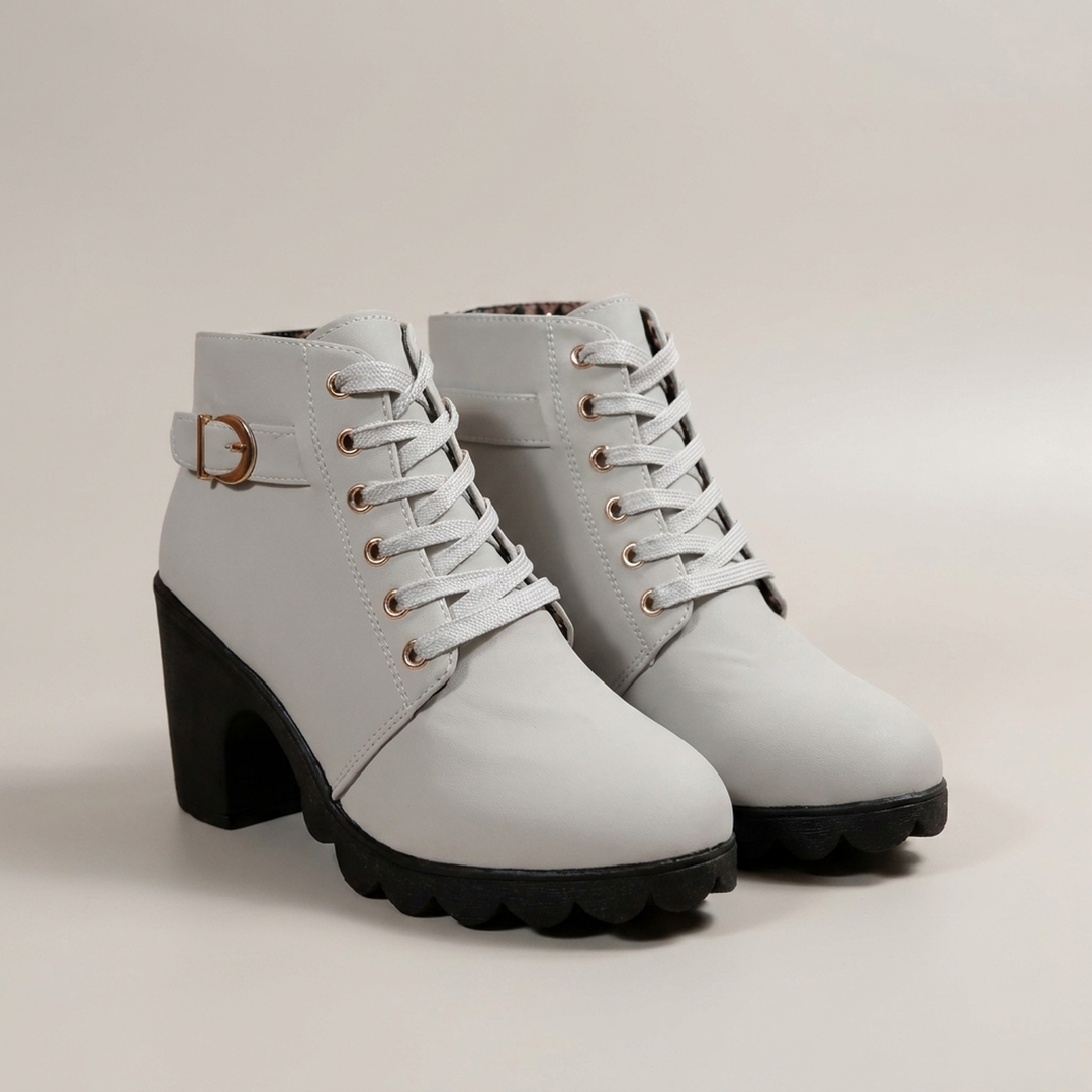 Verena | Damen Schnürstiefeletten mit Schnalle Profilsohle