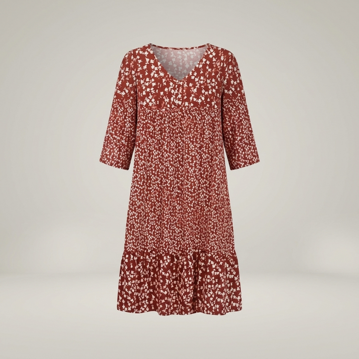 Adelina | Damen Blumenmuster Dreiviertelarm Freizeitkleid