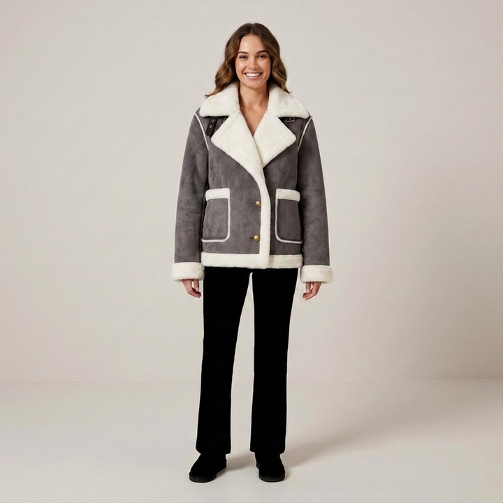 Gerlindis | Damen mit Reverskragen und Teddybesatz Kurzjacke