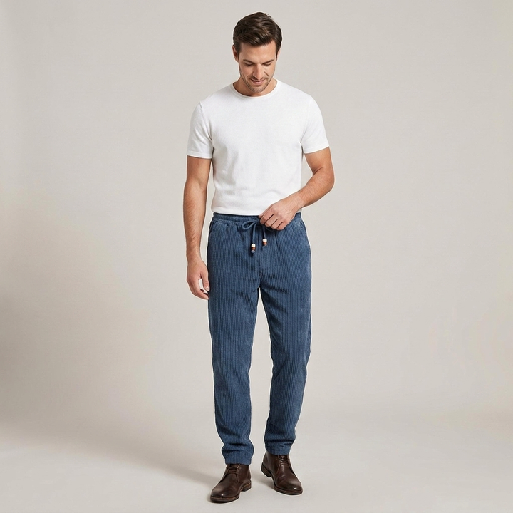 Zeno | Herren Gerippte Freizeithose mit Kordelzug