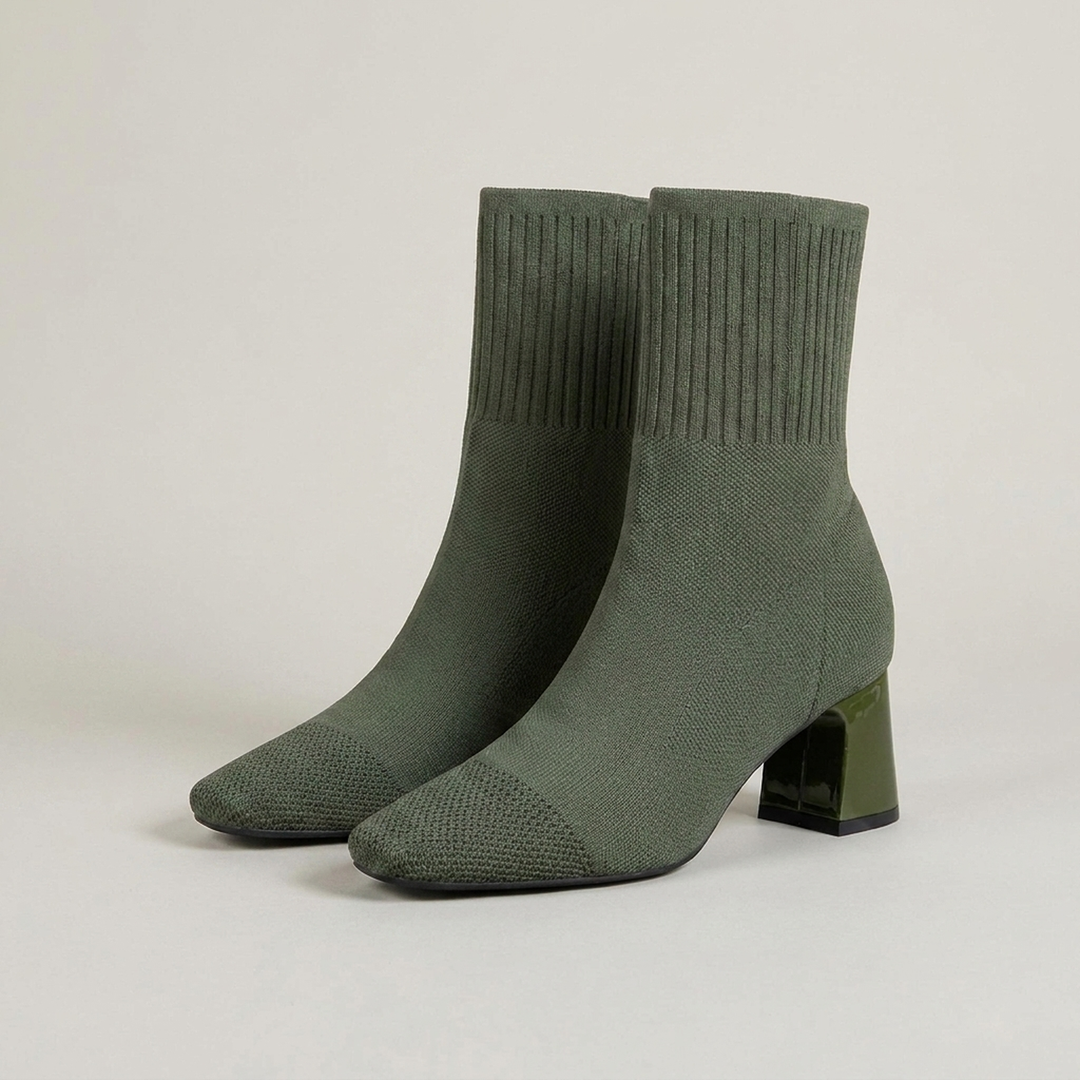 Maria | Damen Strickstiefeletten mit Blockabsatz