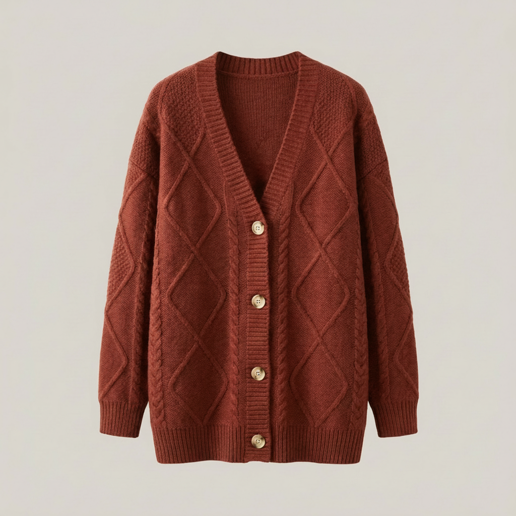 Dagmar | Damen Zopfstrickjacke mit Knopfleiste