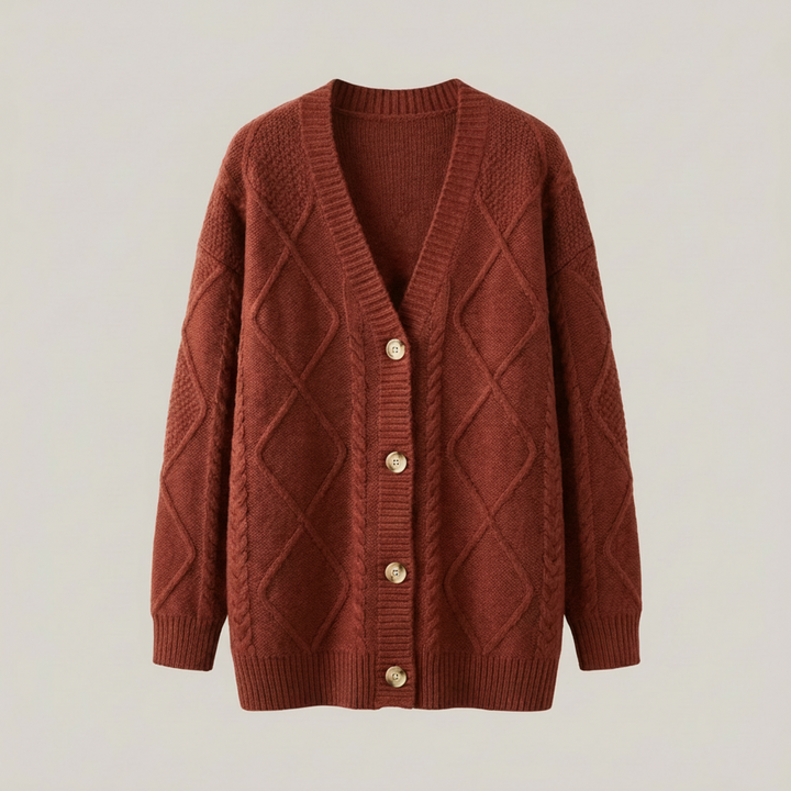 Dagmar | Damen Zopfstrickjacke mit Knopfleiste