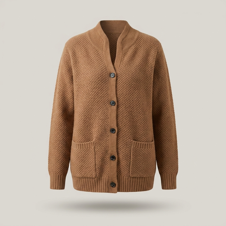 Amalie | Damen Strukturierte Knopfleisten Strickjacke
