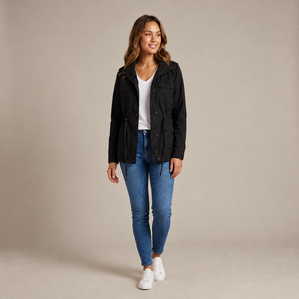 Ermengard | Damen Utility mit Kapuze, Brusttaschen und Taillenzug Jacke