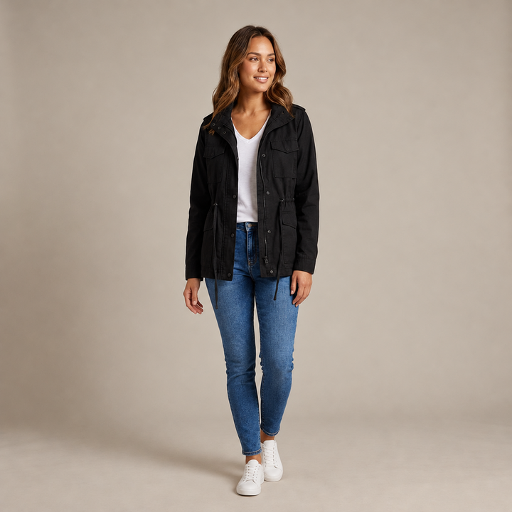 Ermengard | Damen Utility mit Kapuze, Brusttaschen und Taillenzug Jacke
