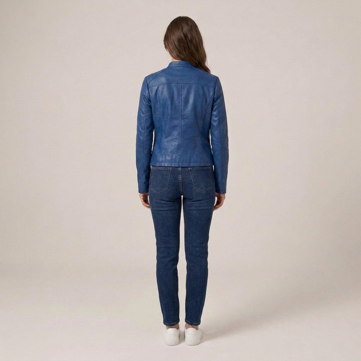 Sindhilde | Damen mit Reißverschluss und Stehkragen Lederjacke