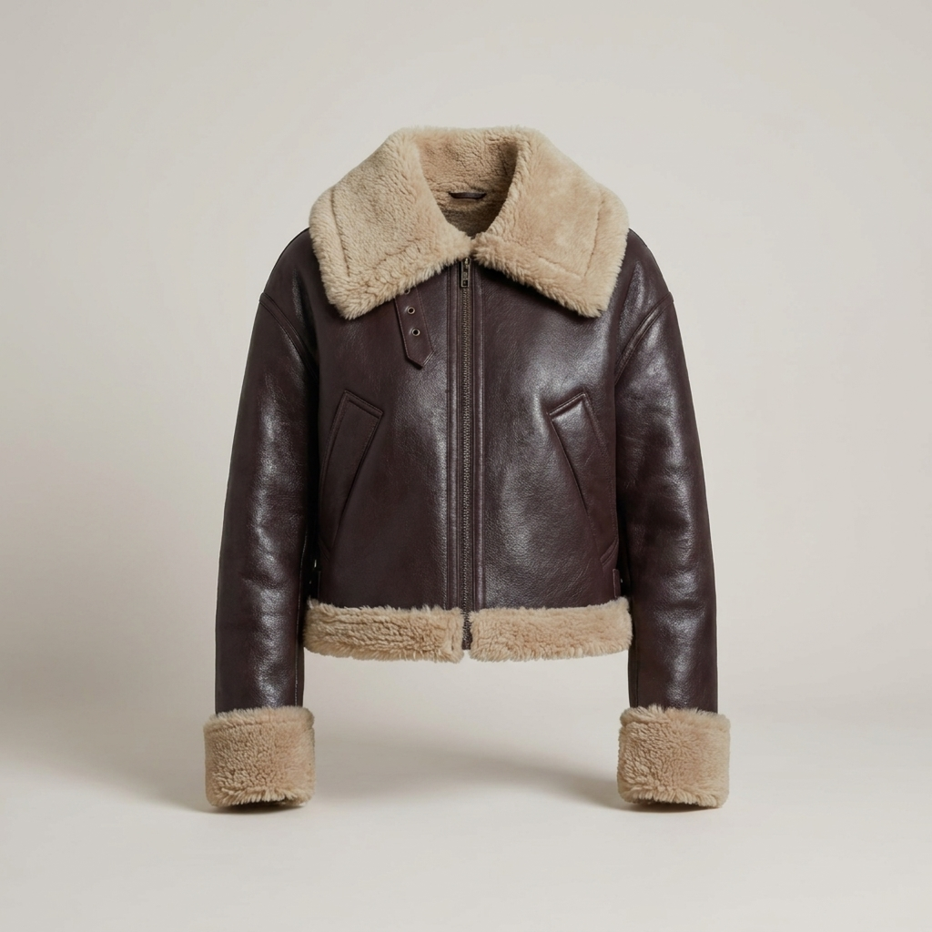 Tamara | Damen Kurze Fellkragen Fliegerjacke