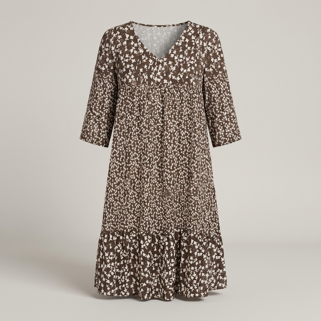 Adelina | Damen Blumenmuster Dreiviertelarm Freizeitkleid