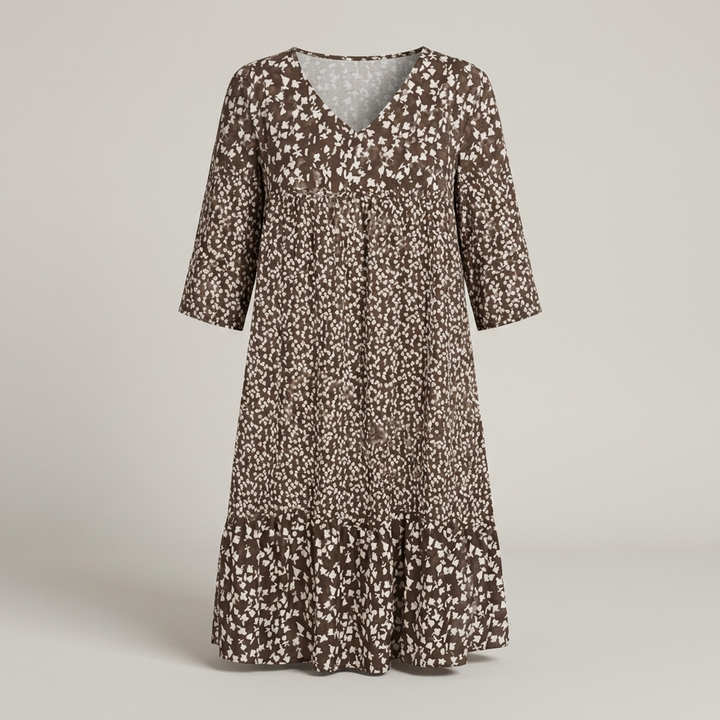 Adelina | Damen Blumenmuster Dreiviertelarm Freizeitkleid