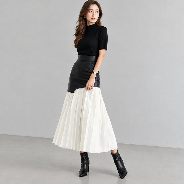 Franka | Damen Asymmetrisch Plissee Maxirock