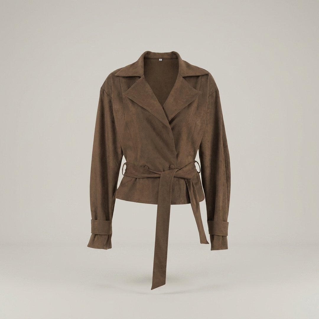Ansgard | Damen mit Bindegürtel und Reverskragen Wildlederjacke