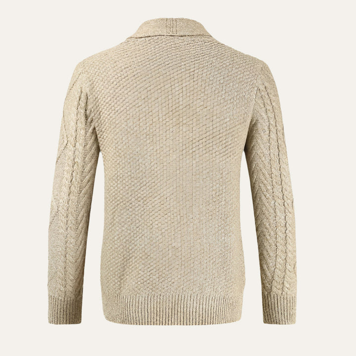 Achatius | Herren Strickjacke mit Zopf und Schalkragen