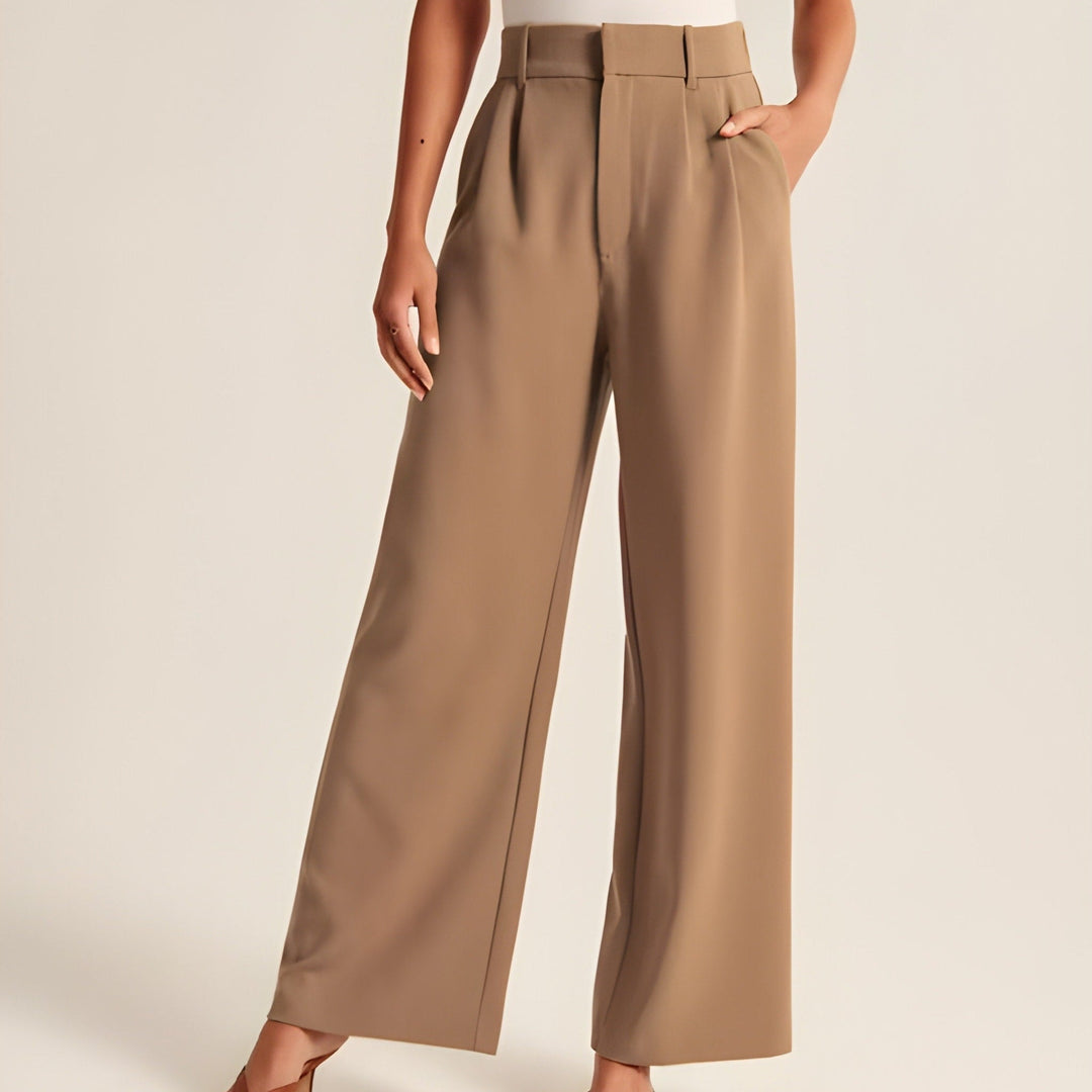 Hildegard | Damen Weite Stoffhose Mit Hohem Bund