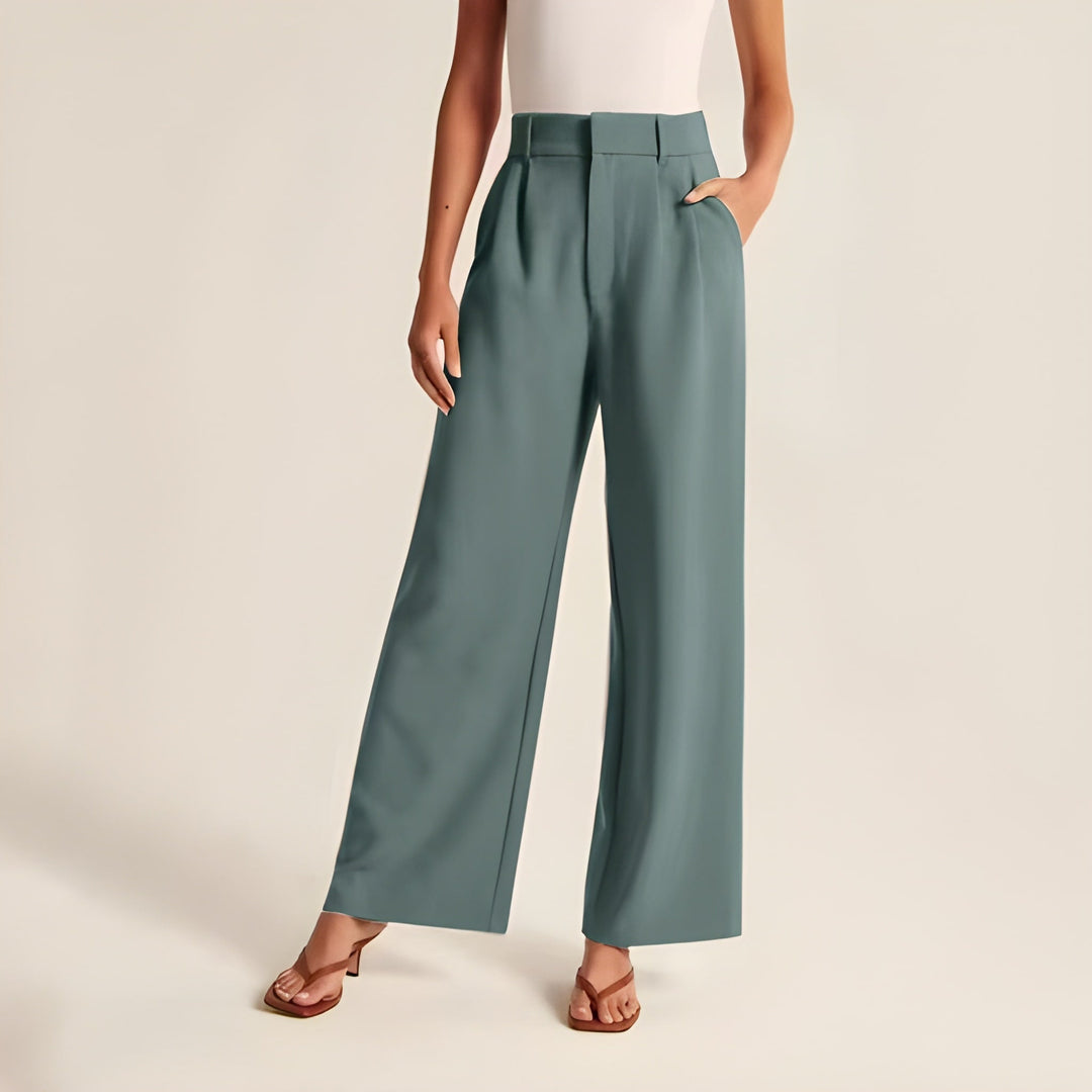 Hildegard | Damen Weite Stoffhose Mit Hohem Bund
