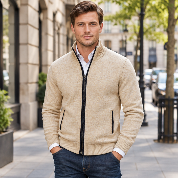 Lorenz | Herren Strickjacke mit Stehkragen und Reißverschluss