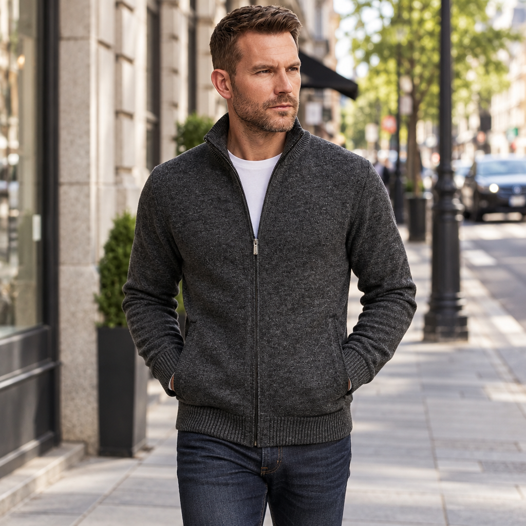 Lorenz | Herren Strickjacke mit Stehkragen und Reißverschluss