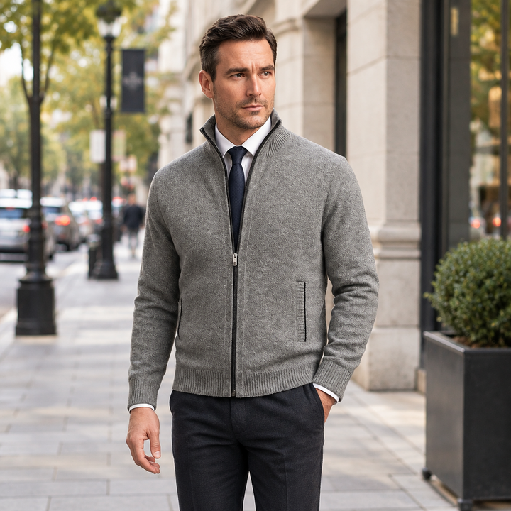 Lorenz | Herren Strickjacke mit Stehkragen und Reißverschluss